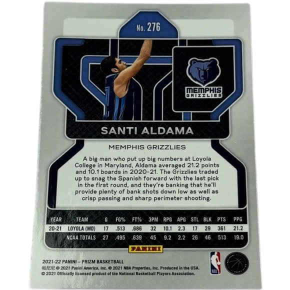 2021 2022 Panini Prizm Rookie RC Santi Aldama Memphis Grizzlies Basketball 276 - Picture 2 of 2